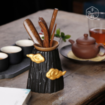 Tea ceremony six gentlemen ceramic household chicken wing Wood tea drinking tools tea set accessories 6 pieces complete set of zero with tea clip tea spoon