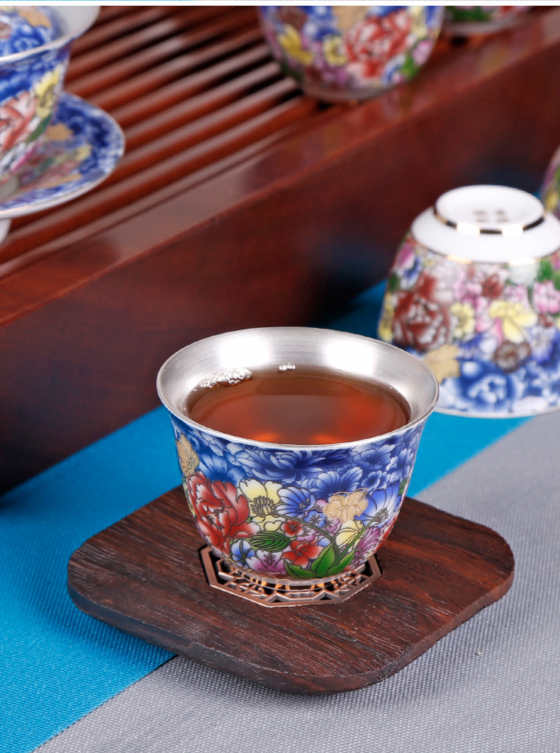 Tasted silver gilding kung fu tea cups of jingdezhen ceramic tea set small cup master cup silver cup pure checking tea tea cups