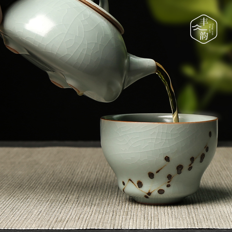 Your up tea master cup single cup large ceramic hand - made teacup cracked kung fu tea set for its ehrs azure sample tea cup