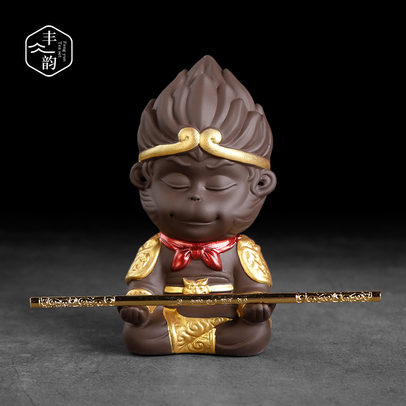 Purple sand tea pet monkey lovely small place, monkey King zen kung fu tea tea tea table of small ornament