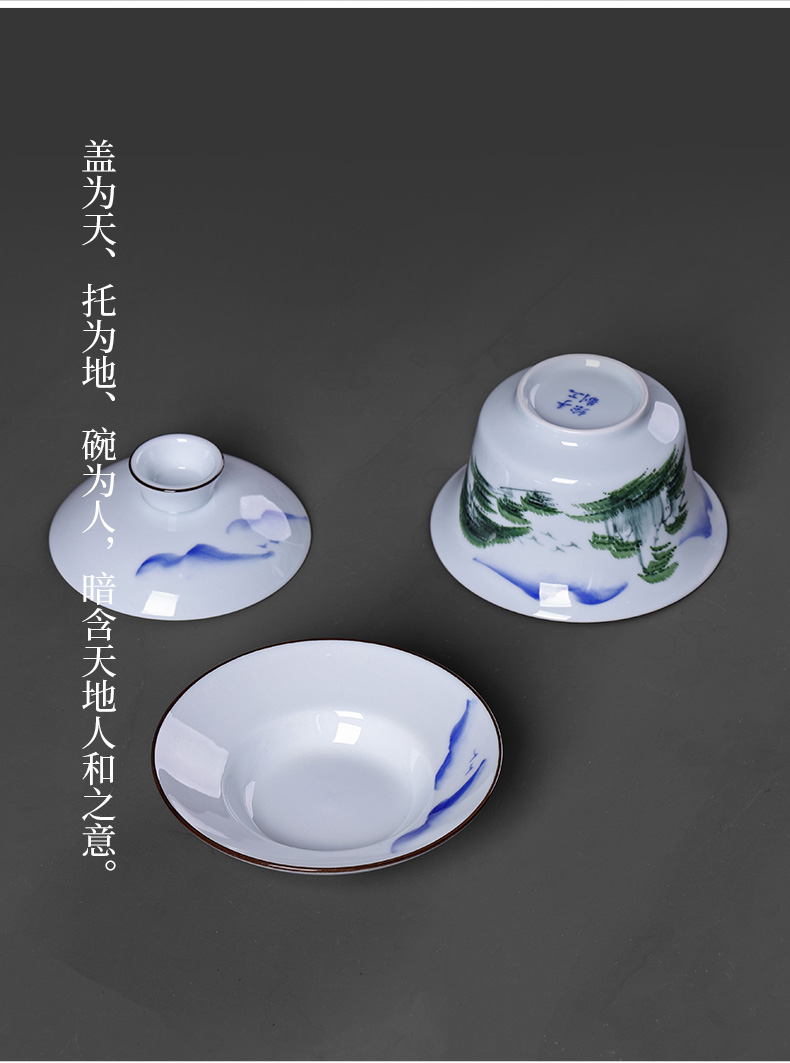 Queen tureen king 300 ml restoring ancient ways is blue and white porcelain three teacups hand - made kung fu tea bowl of a single tea set