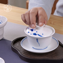 Blue and white bowl tea set white porcelain Hand-Painted Thin tire handmade tea cup ceramic household tea bowl kung fu porcelain