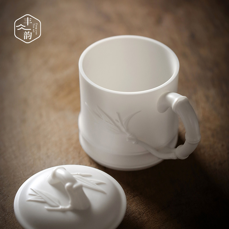 Dehua white porcelain teacup suet jade office glass ceramic tea cup and meeting the personal cup biscuit firing with the boss