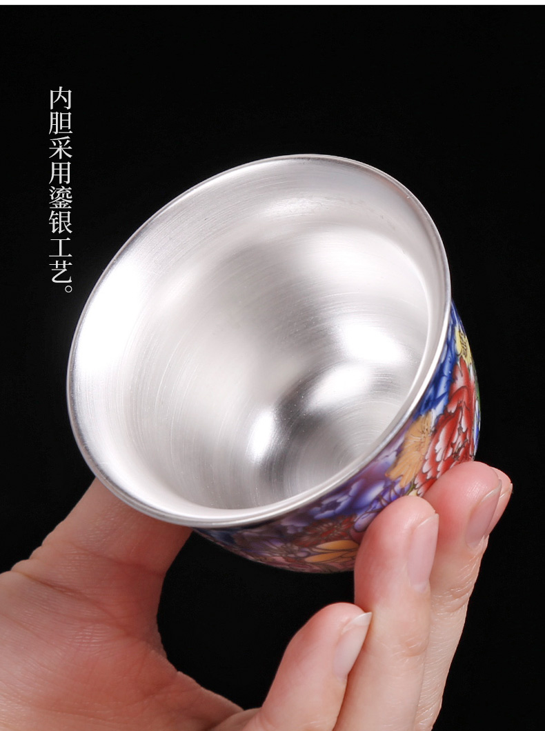 Tasted silver gilding kung fu tea cups of jingdezhen ceramic tea set small cup master cup silver cup pure checking tea tea cups