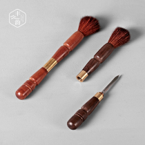 Solid wood ebony EPAW pen Puer tea knife small tea ceremony accessories kung fu tea set zero with hair brush