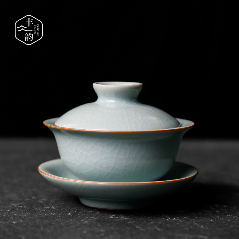 Your up three tureen only small kung fu tea set ceramic tea cup single home day cyan bowl restoring ancient ways