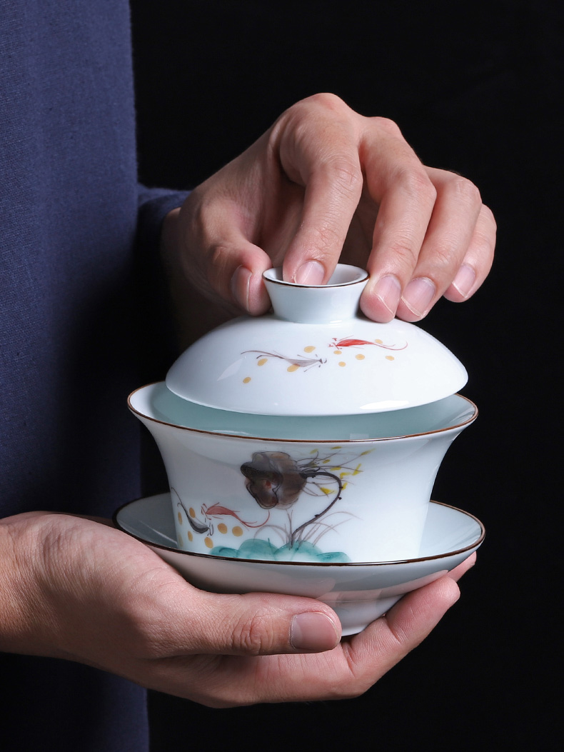 Queen tureen king 300 ml restoring ancient ways is blue and white porcelain three teacups hand - made kung fu tea bowl of a single tea set