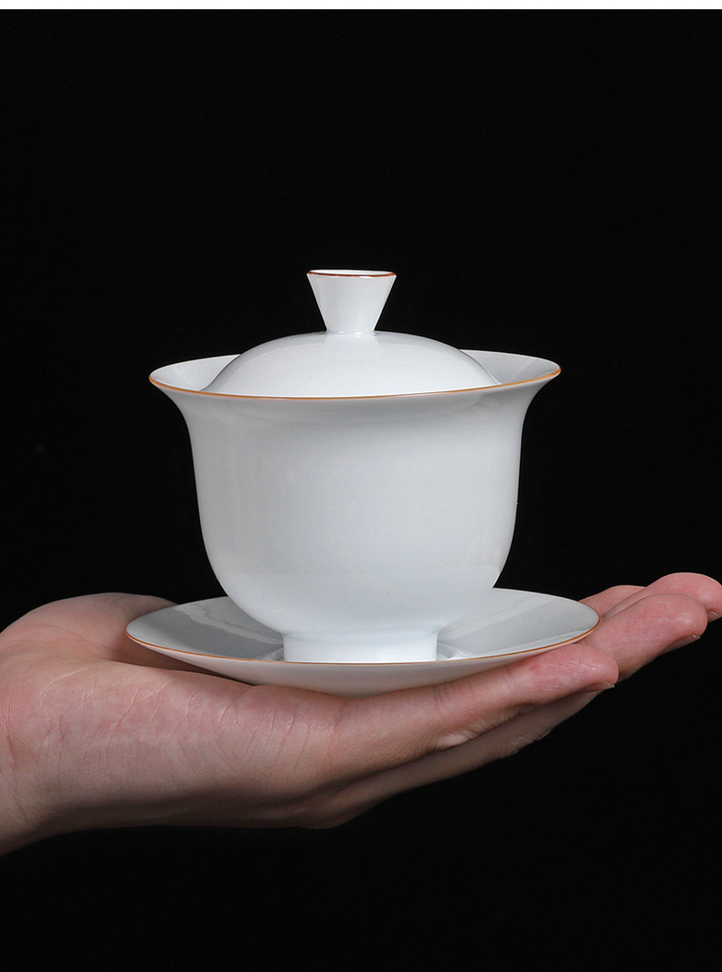 Only three tureen large sweet dehua white porcelain cups thin foetus ceramic kung fu tea bowl of a single tureen household utensils
