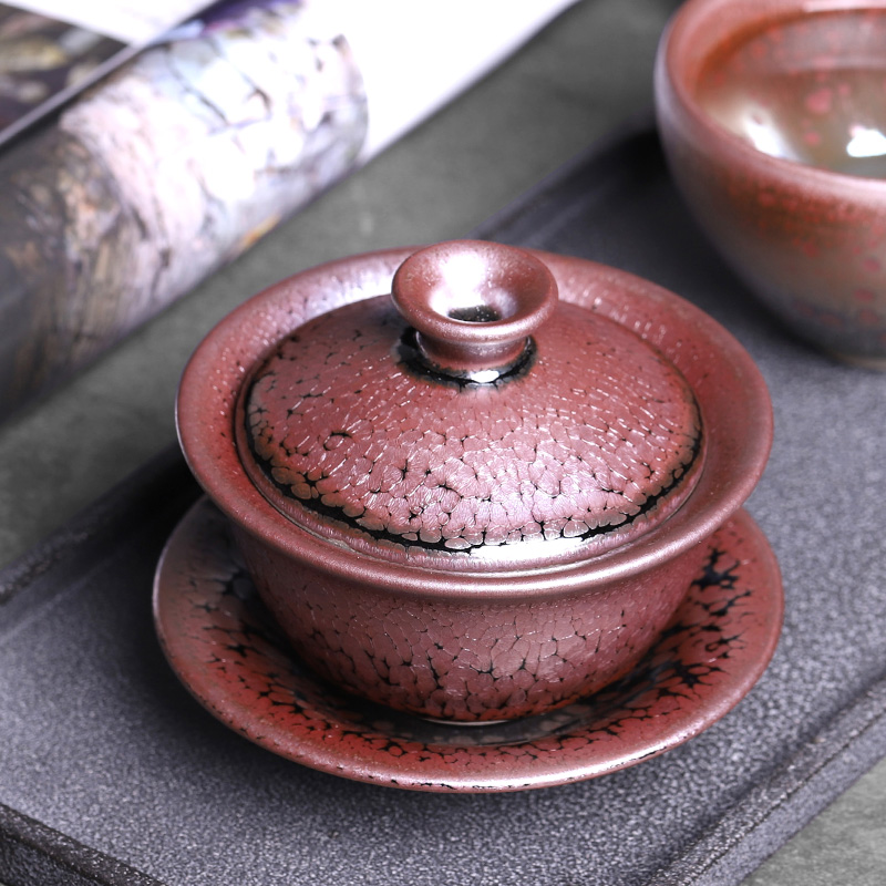 Oil droplets built three tureen only protect ancient hot tea cup lamp kung fu ceramic bowl with a single tea set 150 ml