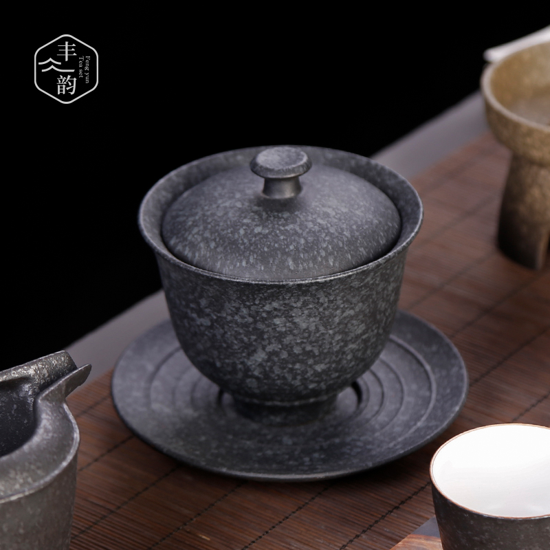 Retro large bowl home only three tureen coarse ceramic cups kung fu tea tea accessories three Taiwan tea