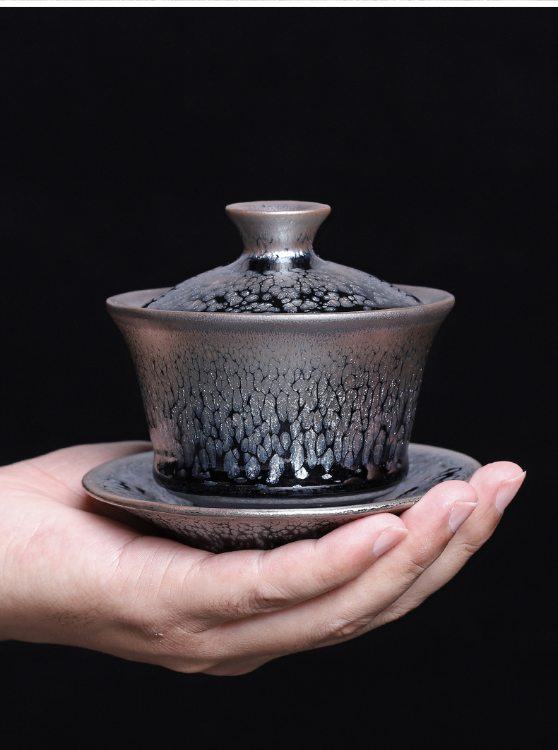 Manual jianyang ceramic tureen built lamp that only three cups small tire oil tea red glaze, kung fu tea set iron bowl