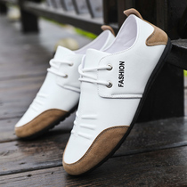 White Bean shoes Mens Korean version One foot pedal Lazy Person Driving Men Casual Leather Shoes Man Soft Bottom Summer Breathable White Shoes