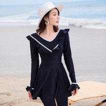 Long sleeve swimsuit woman black display slim dress style split two-piece pair of trousers sunscreen speed dry diving jellyfish spa swimsuit