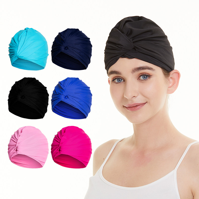 Cute ladies swimming cap Solid color suitable for long hair large head slim face fashion spa cap black rose red blue