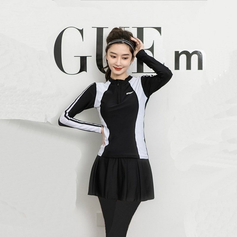 Long sleeve swimsuit female skirt split three pieces of pants with thin sunscreen skinny dried jellyfish surf hot spring swimsuit