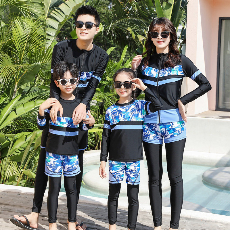 Long-sleeved swimsuit women's two-piece children's parent-child family wear long pants sunscreen fast dry hot spring swimwear wetsuit jellyfish clothes