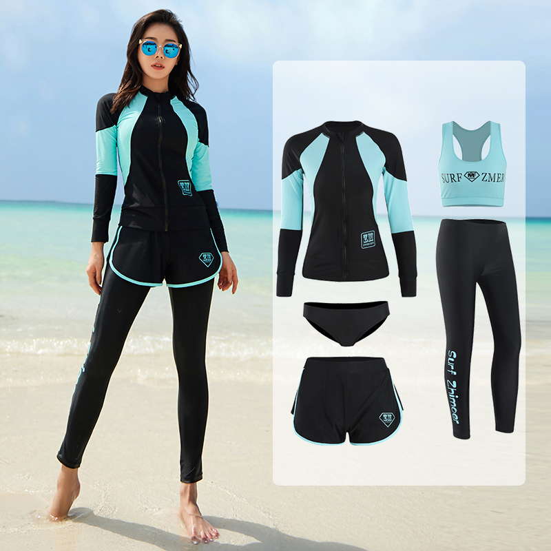 Long sleeve swimsuit two-piece style lovers with five sets of men's pants sunscreen for sunscreen speed dry surf and spa swimsuit