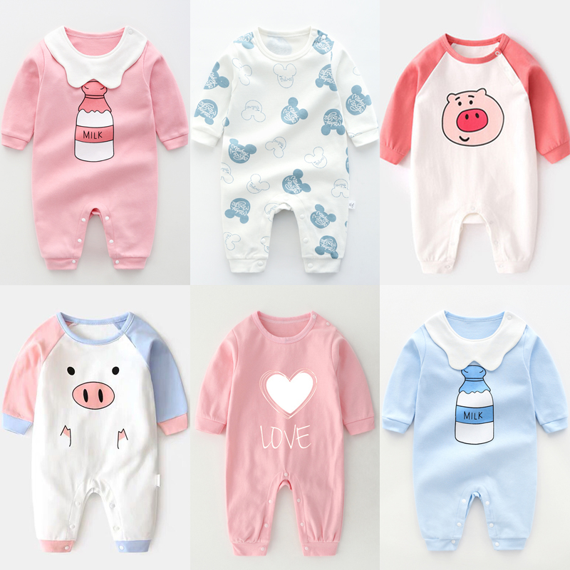 Spring and autumn baby Even body clothes pure cotton female baby boy newborn clothes spring dress Long sleeves Harsuit 6 pyjamas 3 1 0