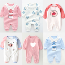 Spring and autumn baby one-piece cotton female baby male newborn clothes Autumn harem 6 pajamas 3 months 0 years old 1