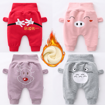 Baby plus velvet pp pants Boys winter high waist pants belly thickening autumn and winter big butt pants female baby pants winter clothes