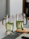 High-end green tea glass cup, family tea cup tray set, high borosilicate glass water cup with handle