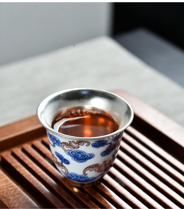 Ancient sheng up tasted silver gilding ceramic colored enamel coppering. As the sample tea cup silver cup master cup perfectly playable cup kung fu tea cup