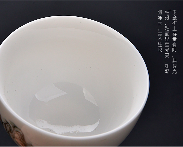 Ancient sheng up new gift boxes, hand - made scenery sample tea cup dehua white porcelain personal single CPU suet jade cup by hand