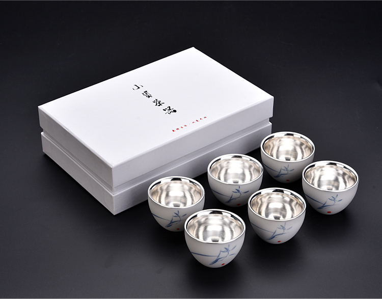 The ancient up new landscape silver tea light manual coppering. As silver cup white porcelain cup single hand - made ceramic sample tea cup host