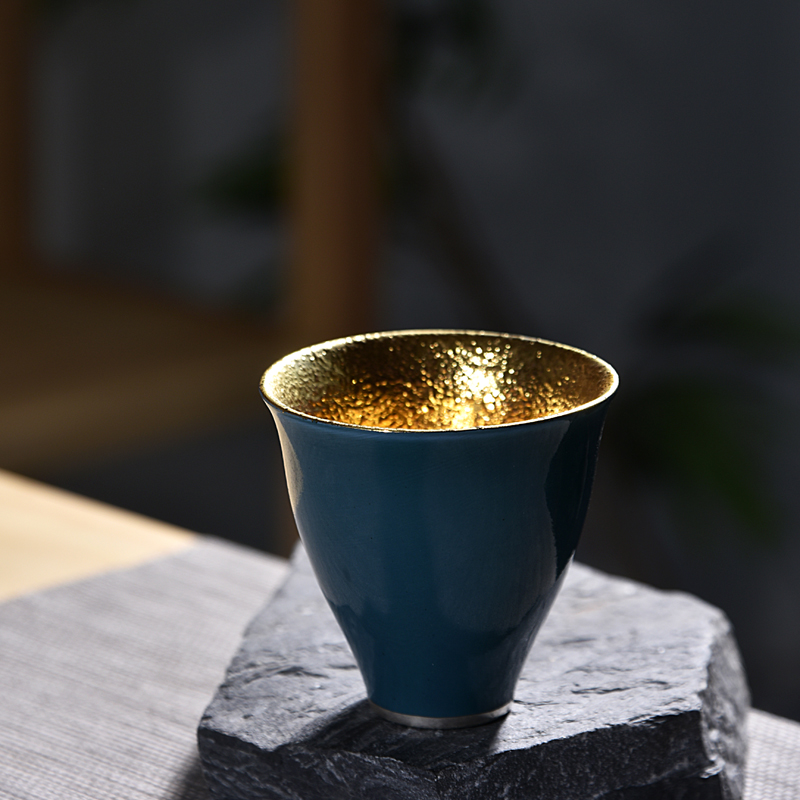 Ancient sheng up new elegant yellow marigold glass up with pure 24 k gold pure manual master cup ceramic sample tea cup
