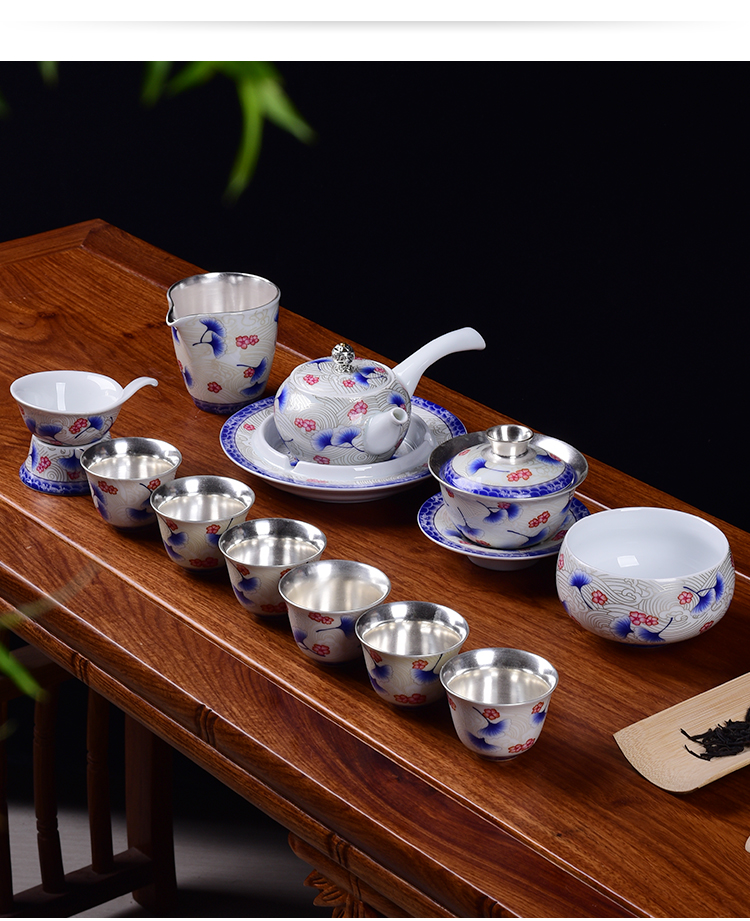 The New Japanese ancient sheng up six silver suit jingdezhen tasted silver gilding household porcelain enamel ginkgo three bowls