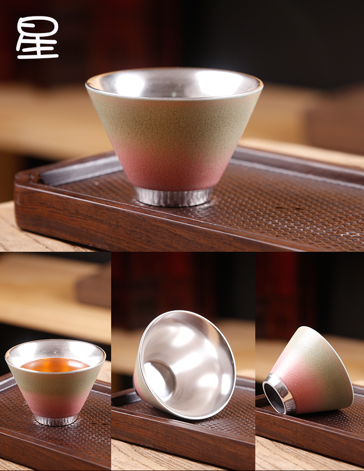 Ancient sheng up 999 sterling silver master cup single cup cup ceramic tea cup, kung fu stars to use manual coppering. As silver cup