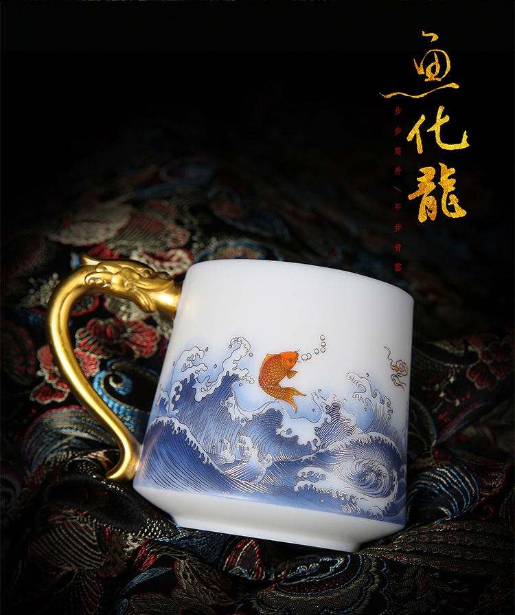 The ancient sheng up dehua white porcelain craft glass ceramic gifts home suet jade office cup personal cup with cover cups