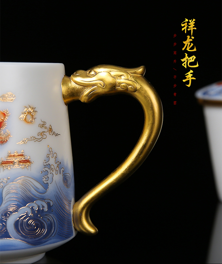 The ancient sheng up dehua white porcelain craft glass ceramic gifts home suet jade office cup personal cup with cover cups