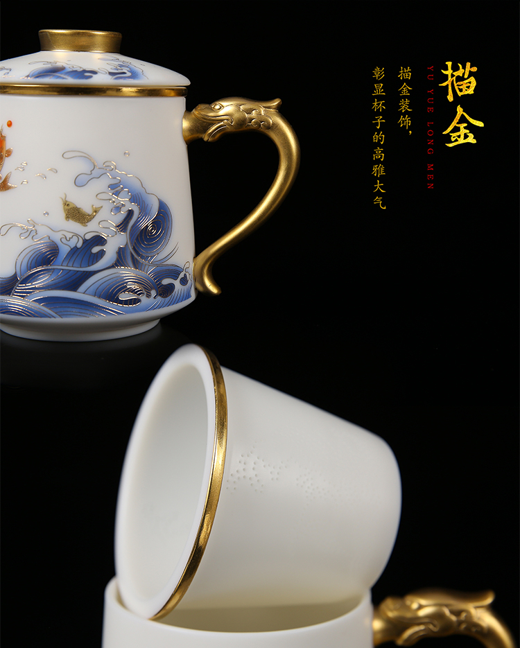 Ancient sheng up enamel color high - grade boss office glass ceramic tea cups with cover filter suet jade personal water bottle