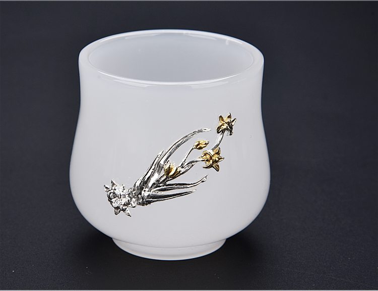 Ancient tea sheng up porcelain jade jade ore, white porcelain of the jade inlaid with silver meilan CPU master cup sample tea cup single cup gift