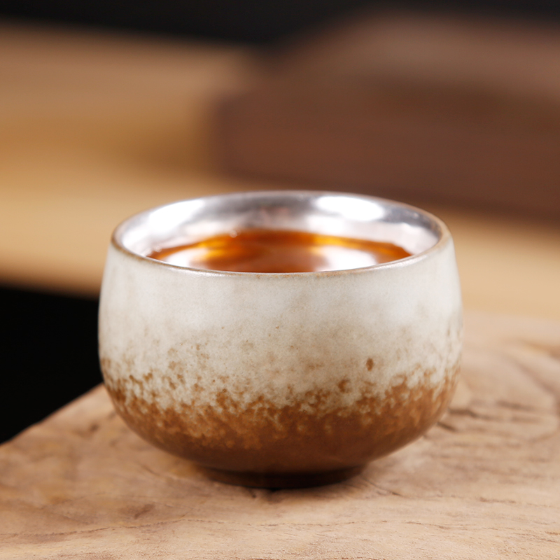 Ancient sheng up manually coppering. As silver 999 sterling silver master cup single cup sample tea cup of jingdezhen ceramic silver cup silver cup