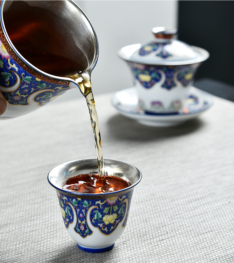 Ancient sheng up tasted silver gilding ceramic colored enamel coppering. As the sample tea cup silver cup master cup perfectly playable cup kung fu tea cup