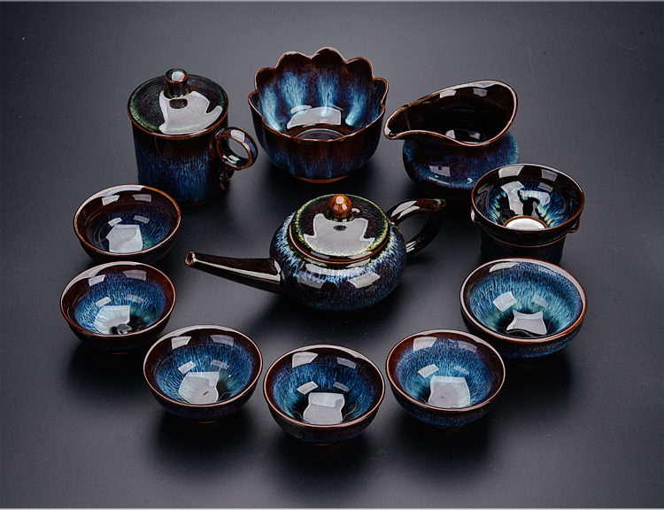 Ancient jun sheng jin jun porcelain up household suit tea cups furnace manual variable set of tea set masterpieces