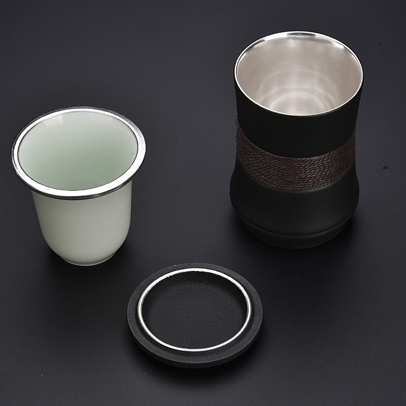 Tasted silver gilding ancient sheng up ceramic cups simple office tea cup silver cup mark cup with cover filter glass cup