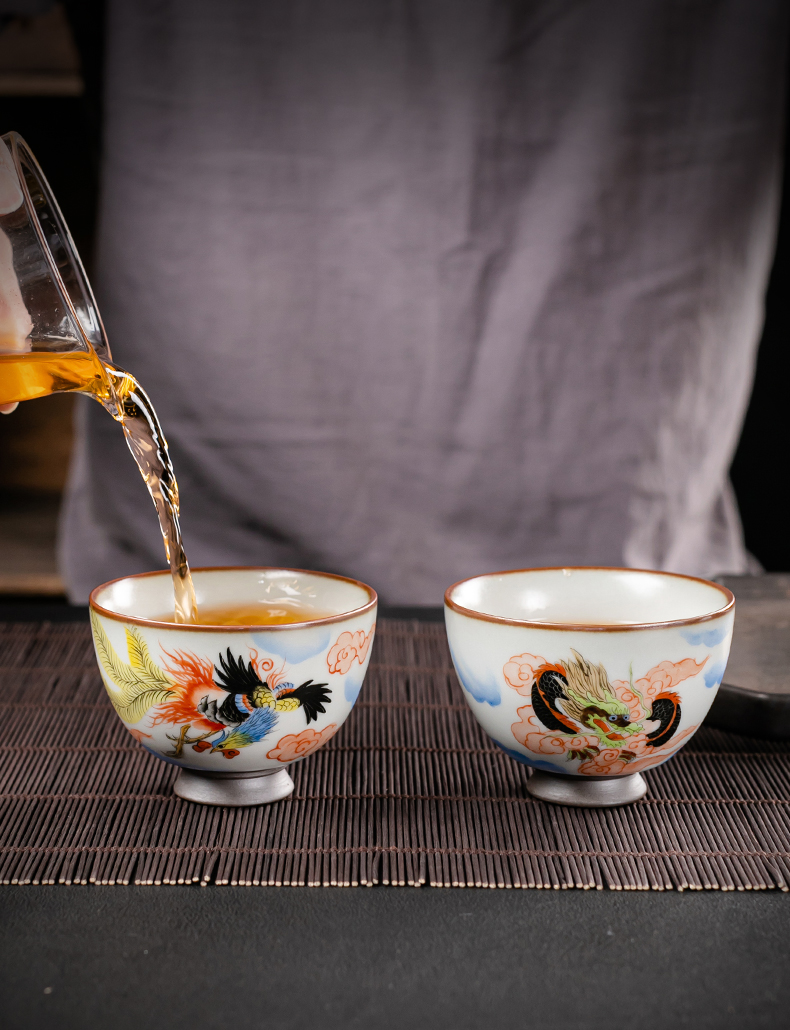 Gu ye sheng up up market metrix one cup of a cup of pure checking ceramic sample tea cup hand - made zodiac longfeng kung fu tea cup