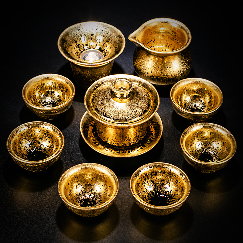 Sheng up gold oil droplets built light tea set kung fu tea set ceramic jianyang tire iron 24 k gold jinzhan temmoku