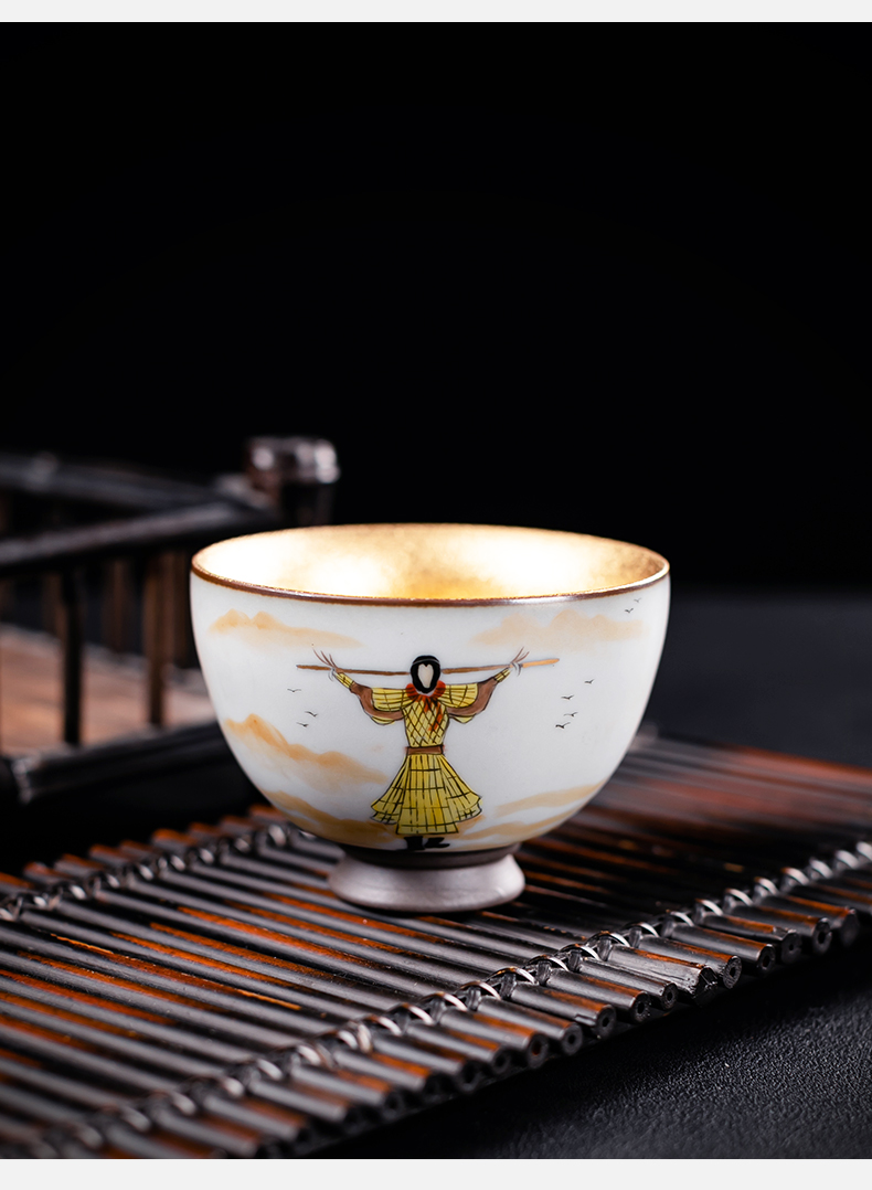 Your up hand - made master kung fu tea set gold tea cup cup single cup "women start sample tea cup single porcelain bowl