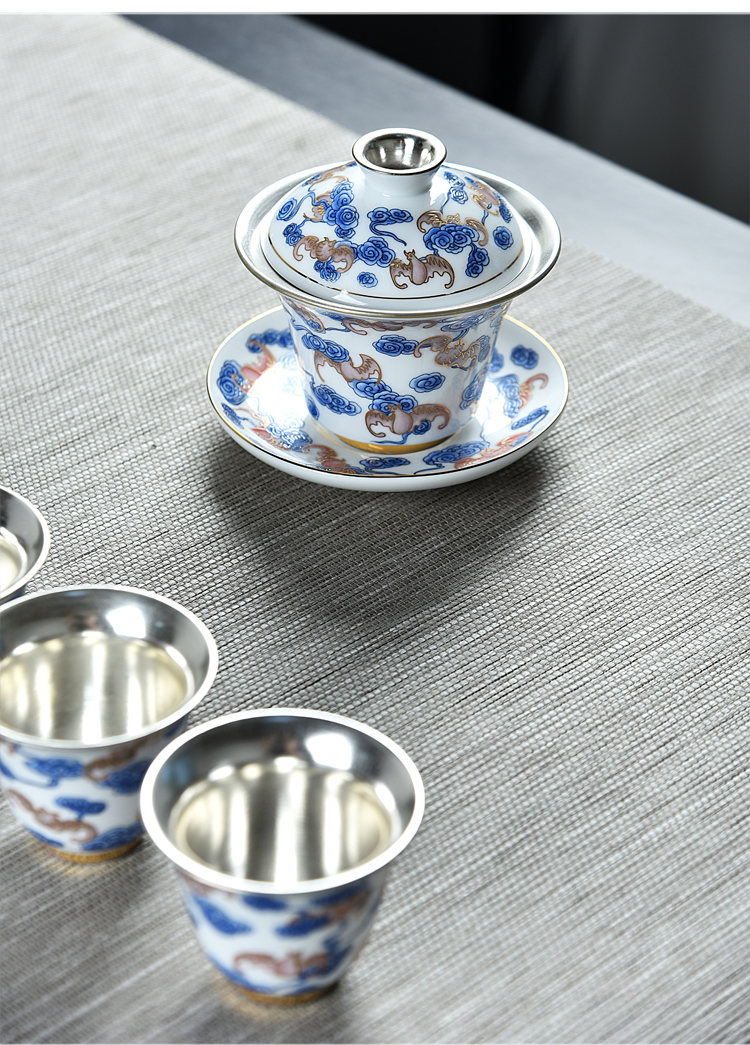 The ancient sheng up coppering. As silver tea set blue and white porcelain enamel teapot silver cups kung fu tea set of a complete set of The home