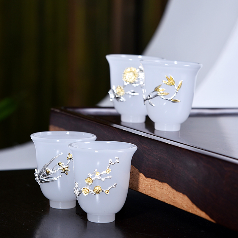 Ancient sheng up porcelain cup jade jade cup whitebait master sample tea cup silver by patterns ceramic cup kung fu tea cups