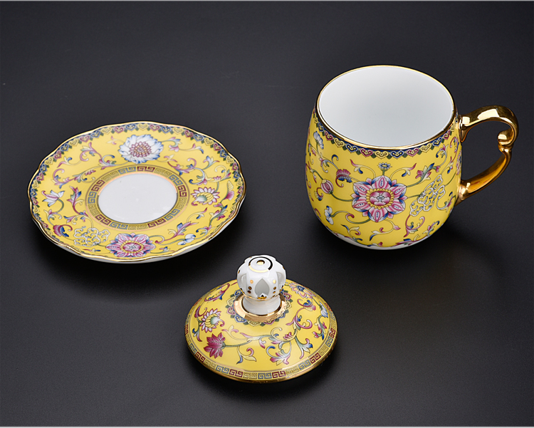 The ancient sheng up with colored enamel porcelain keller with cover filter home office cup portable large capacity water glass tea cup