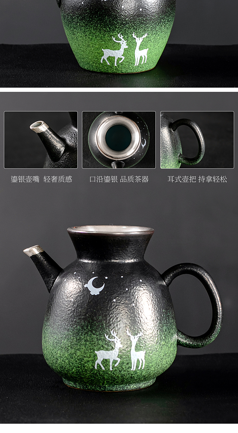 The ancient sheng up visitor tasted silver gilding ceramic kung fu tea set of a complete set of household enamel see colour silver tureen teapot teacup suits for