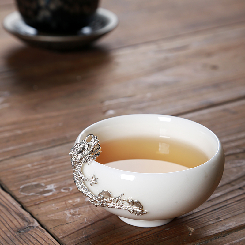 Ancient shing new jade porcelain up set silver white porcelain of the jade sample tea cup host not dragon cup silver personal cup bowl is light