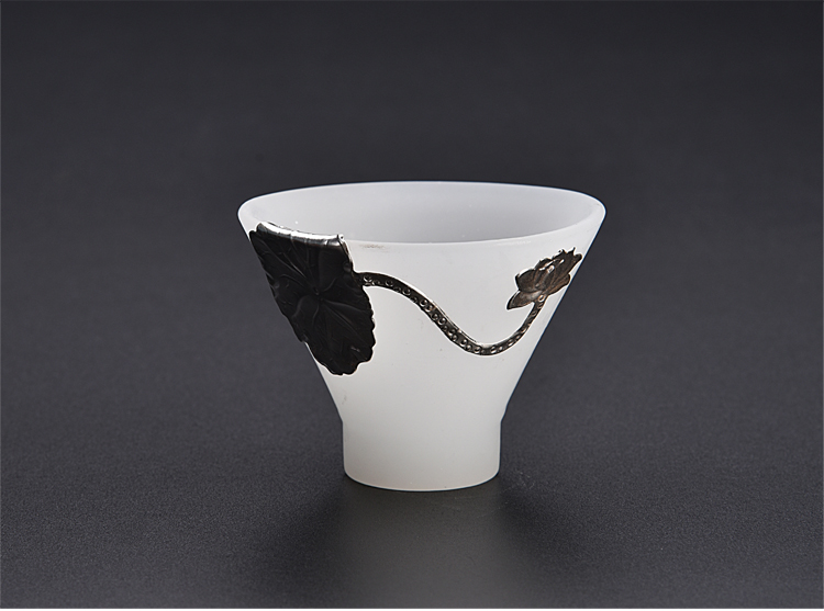 Ancient sheng up new gourd white porcelain Mosaic jade inlaid with silver coloured glaze ceramic whitebait cup sample tea cup master CPU