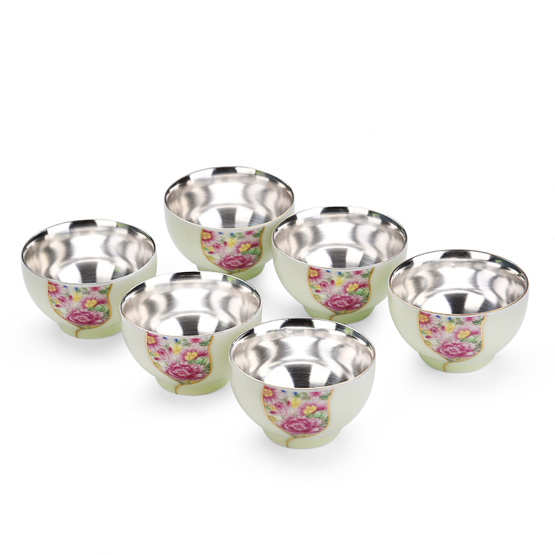 Ancient shing new up celadon porcelain silver colored enamel tea tasted silver gilding sample tea cup bowl master cup single CPU