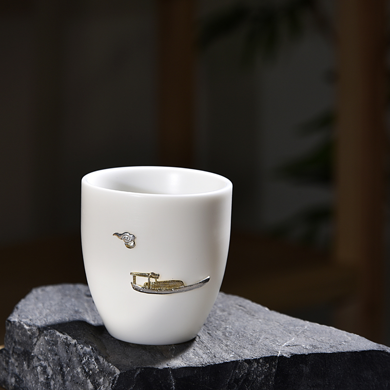Ancient sheng up new dragonfly porcelain white porcelain inlay silver cup kaolin jade inlay sample tea cup master cup single CPU